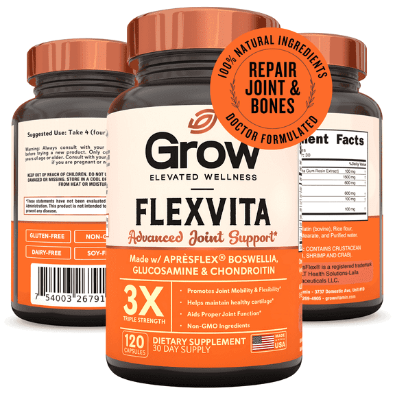 Grow Vitamin FLEXVITA Joint Support Supplement with Chondroitin, Glucosamine, MSM, Non-GMO Formula