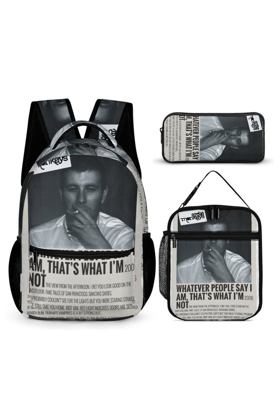 Movie Arctic Monkeys Whatever People Say I Am That's What I M Not 3 PC Backpack Set Casual School Bag Daypack with Lunch Bag Outdoor Travel Large Capacity BagsOne Size