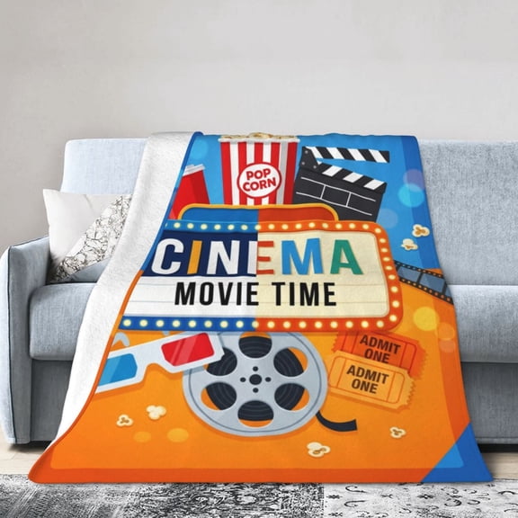 Movie Blanket, Classic Movie Theater Theme, Flannel Blanket Gift for Adults, Birthday Christmas Present 60x50