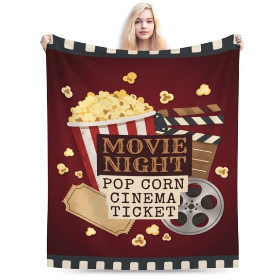 Movie Blanket, Flannel Popcorn Cinema Ticket Pattern, Movie Night Design, Soft Warm Cozy, All Season Blanket 50x40