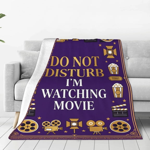 Movie Blanket, Retro Movie Theater Projector and Classic Film Strip Pattern, Cozy Flannel Blanket for Bed 50x40