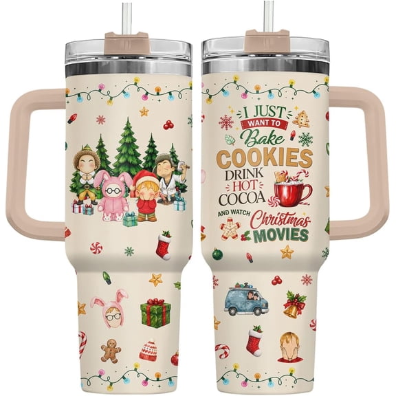 Movie Cozy Holiday Cute Cocoa 40 oz Tumbler with Handle, Holiday Gift