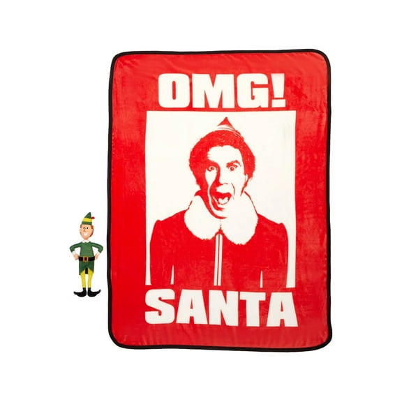 Movie ELF Plush Christmas Toy Doll and OMG! SANTA Blanket Set