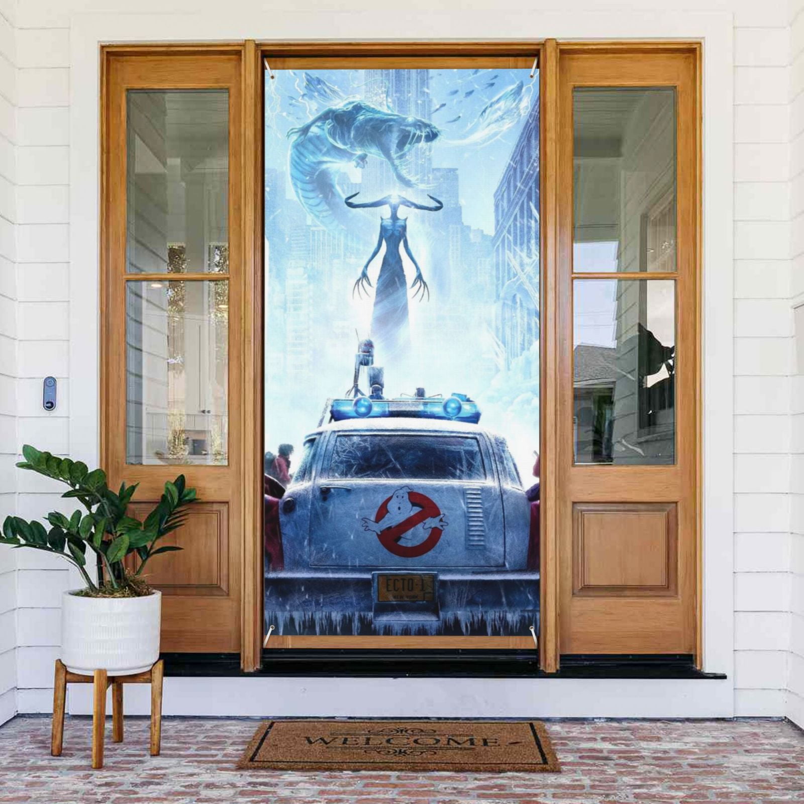 Movie Ghostbusters Frozen Empire Door Cover Decorated Banner Tapestry Home Decoration Holiday Party Supplies Door Banner Porch Sign Banner 72.8 x 35.4 Inch