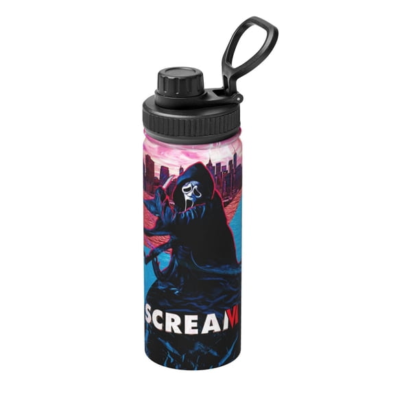 Movie Horror Ghostface Scream Sports Insulated Water Bottles Kettle Stainless Steel Portable Cup 18oz For School Travel Gym Running