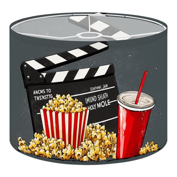 Movie Linen Drum Lampshades Film Popcorn Poster Film Theater Picture Home Cinema Media 13"x13"x10" Light Shade for Table Lamps Floor Lamps Drum Lamp Shades Lampshade Replacement Assembly Required