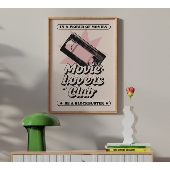 Movie Lovers Club Print, Retro VHS Typography Poster