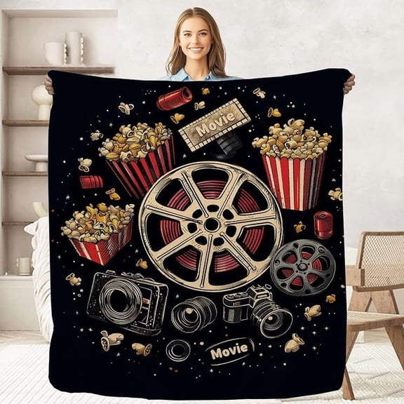 Movie Lovers Throw Blanket - Adult & Kids, Cinema Gifts, Soft Flannel for Bed & Couch, 50"x60"