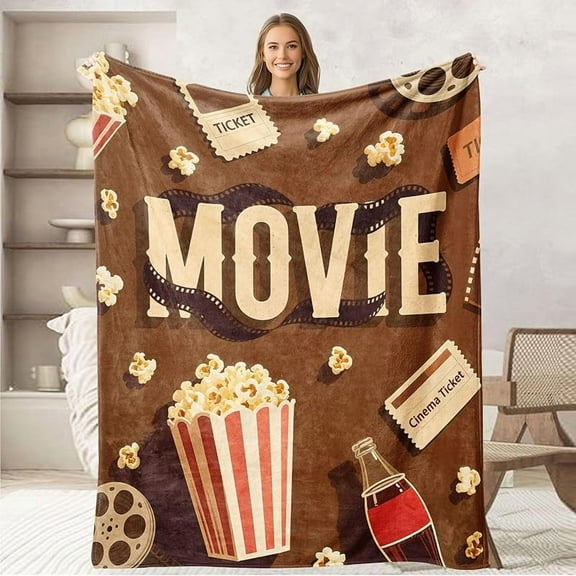 Movie Lovers Throw Blanket - Adult & Kids, Cinema Gifts, Soft Flannel for Bed & Couch, 50"x60"