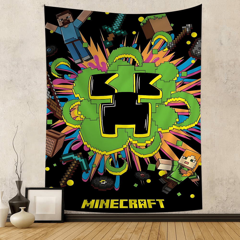 Movie M-Minecraft Cartoon Tapestry Hippie Flower Wall Carpets Dorm ...