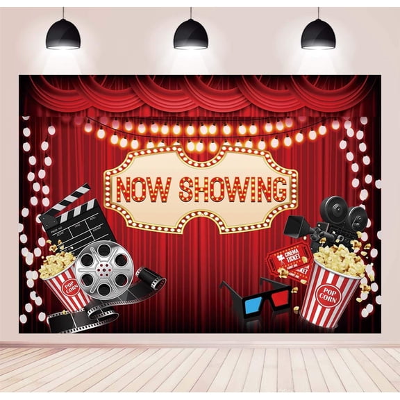 Movie Night Backdrop Now Showing Photography Backdrop Movie Cinema Night Birthday Party Decorations Banner Photo Booth Props