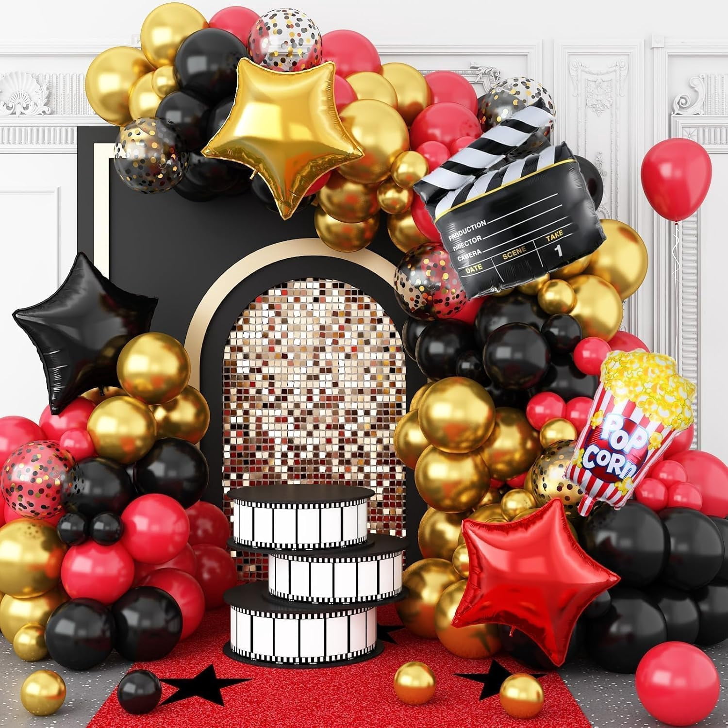 movie-night-balloon-garland-arch-kit-red-black-gold-balloons-with