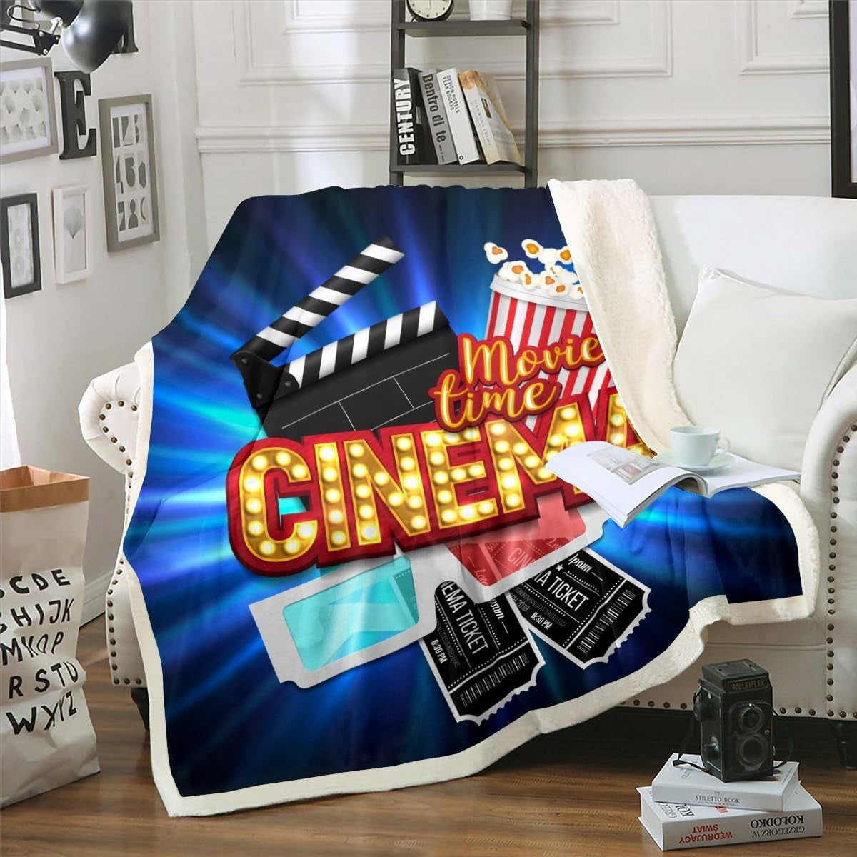 Movie Night Blanket 50"x60" Movie Theater Decor Throw Blanket Vintage