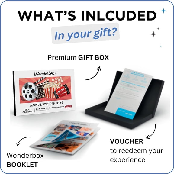 Movie Night Experience for 2, Gift Box with 2 Movie Tickets and 2 Popcorn, Valid at 550 Locations