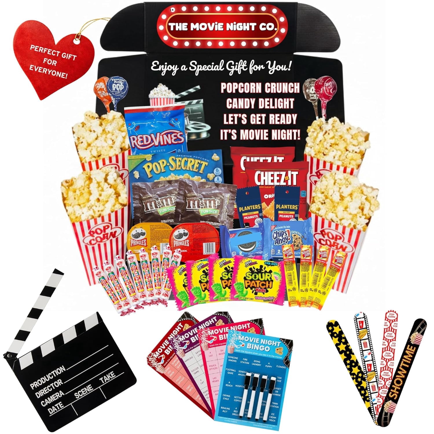 Movie Night Gift Basket – 42-Piece Gift Box with Popcorn, Candy, Snacks & Bingo