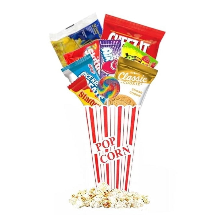 Movie Night Gift Basket – Reusable Popcorn Bucket, Snacks, Candy