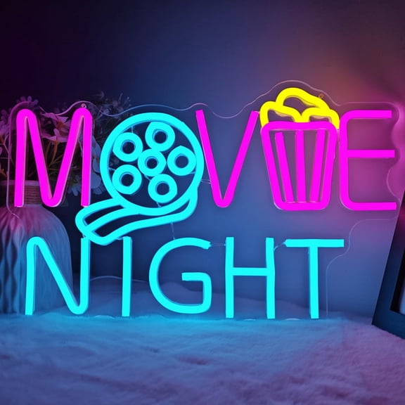 Movie Night Neon Sign Cinema Led Neon Light Dimmable Popcorn Paper Box Neon Sign for Wall Decor Theater Lights Movie Room Light Up Sign for Film Room Cinema Party Birthday Gift Y101