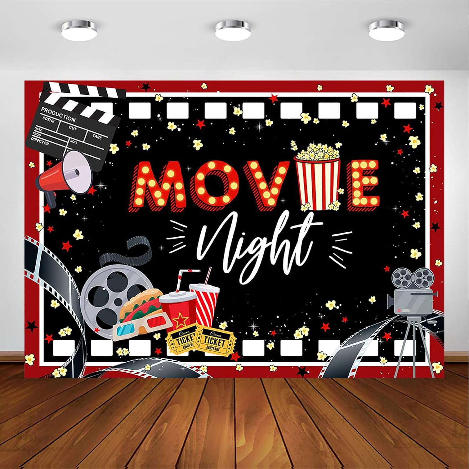 Movie Night Party Backdrop Black and Red Movie Theme Party Decorations ...