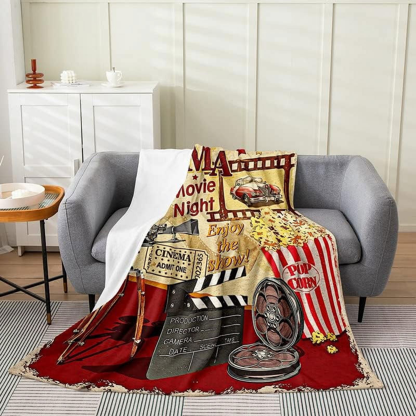 Movie Night Plush Throw Blanket, for Theater Cinema Poster Flannel Fleece Blanket Old Fashion
