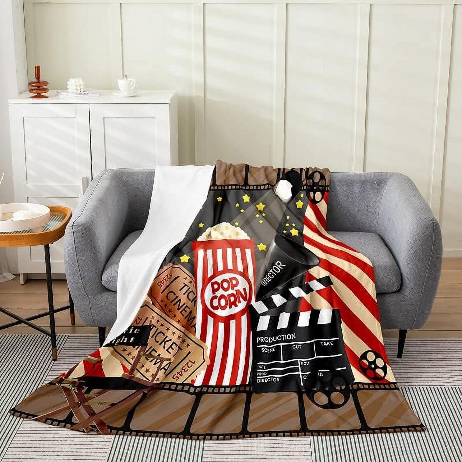 Movie Night Plush Throw Blanket, for Theater Cinema Poster Flannel Fleece Blanket Old Fashion