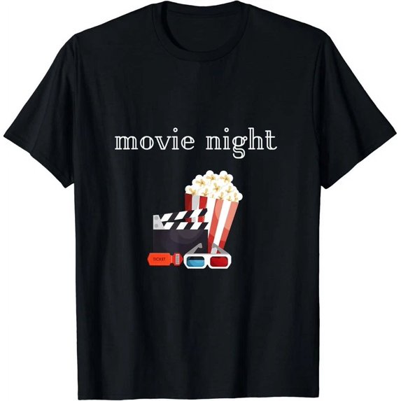 Movie Night Popcorn 3D Glasses Ticket Cinema Date Gift T-Shirt Unisex S-5XL Hot Trending Shirt, Vintage Birthday Gift