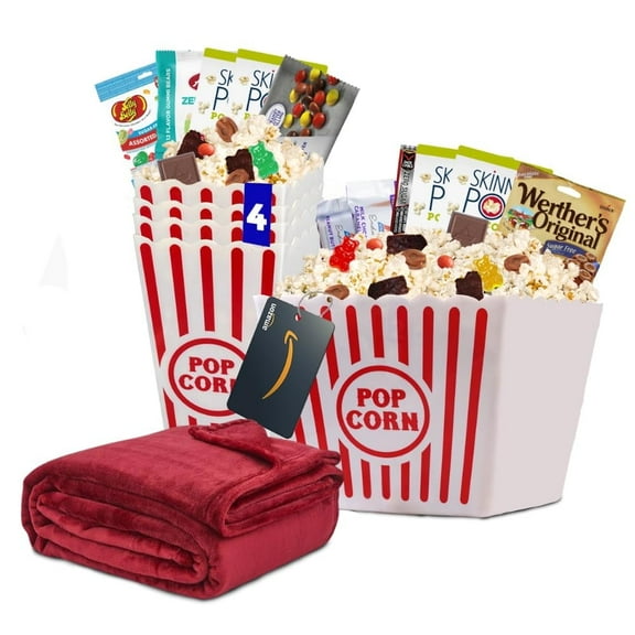Movie Night Popcorn and Candy Gift Basket - Keto Cravings Gift Basket (Keto Cravings Family with Blanket)