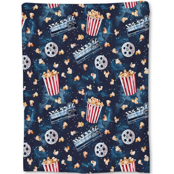 Movie Night Popcorn Throw Blanket 60x80 in, Fun Cinema Pattern Blankets for Couch Bedroom Living Room Indoor Decor, Lightweight Soft Cozy Bedding Birthday Gift for Kids Boys Adults