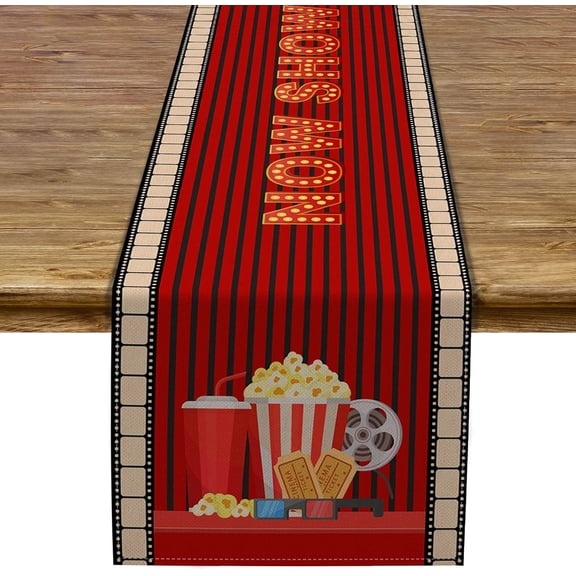 Movie Night Table Runner Now Showing Table Decor Movie Themed Party Kitchen Dining Home Decoration (13" x 72")