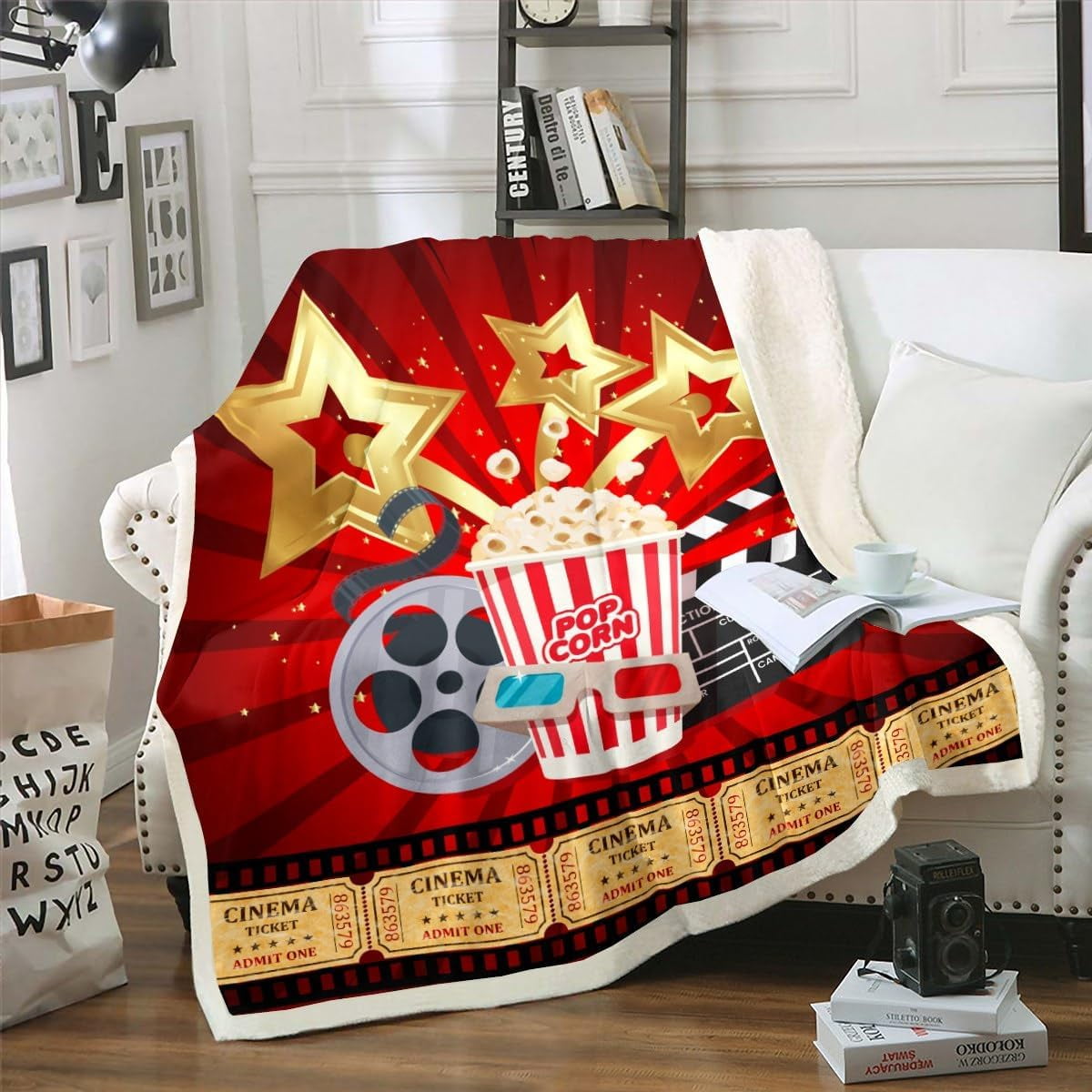 Movie Night Throw Blanket 60"x80" for Boys Girls Family Movie Theater