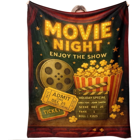 Movie Night Throw Blanket, Cozy Gift for Film Lovers and Movie Theater Decor, Holiday Christmas Birthday Valentine‘s Mother‘s Day Father‘s Day Housewarming Graduation, 50'''' x 60''''