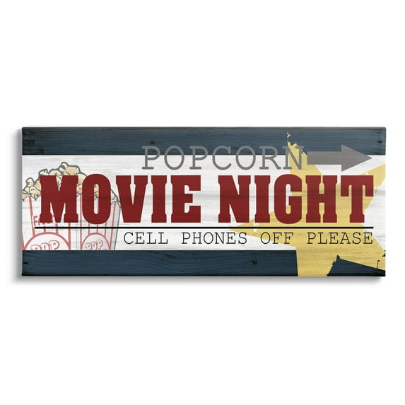 Movie Night Vintage Sign Typography Graphic Art Gallery Wrapped Canvas Print Wall Art