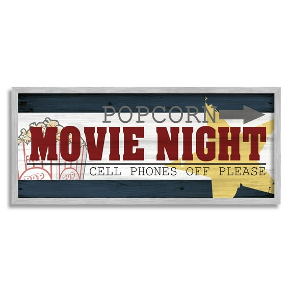 Movie Night Vintage Sign Typography Graphic Art Gray Framed Art Print Wall Art