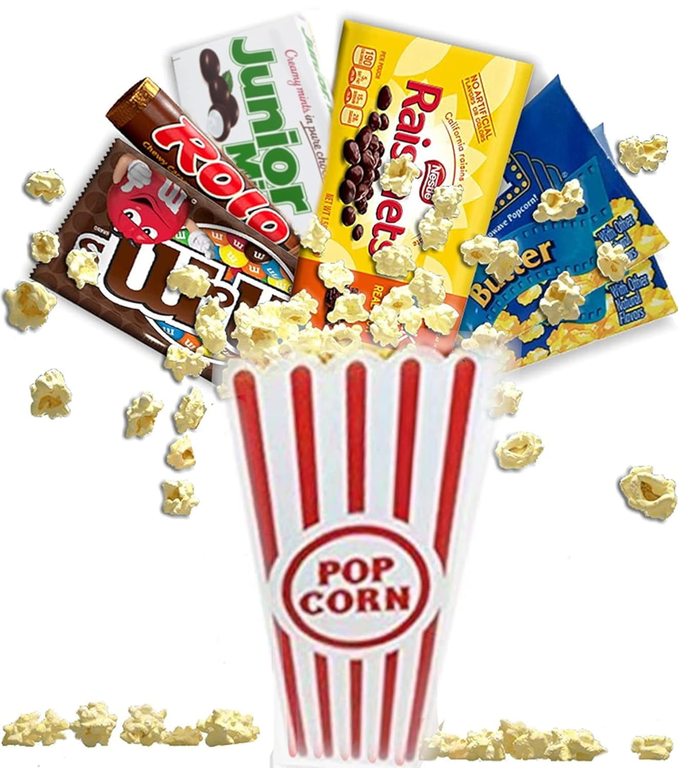 Movie Night corn and Candy Gift Basket Includes Movie Theater Butter