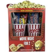 Movie Night for Two Microwave Popcorn and Candy Assortment Gift with Reusable Popcorn Containers