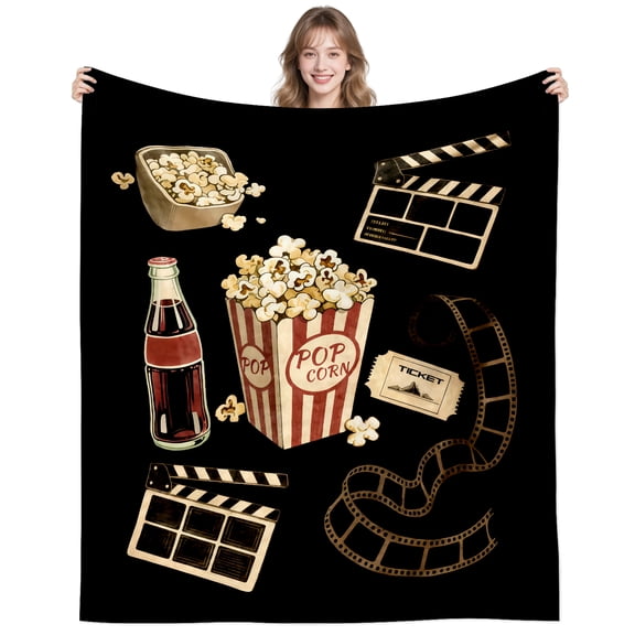 Movie Popcorn Throw Blanket for Movie Lovers Adults,Popcorn Cinema Ticket Gifts Blanket Home Room Decor for Women Men 50"x40"