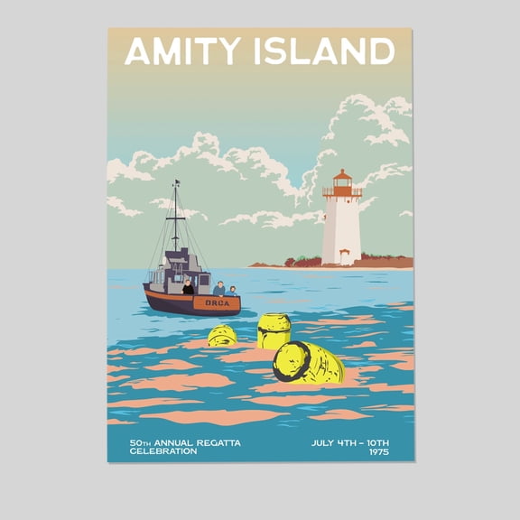Movie Poster - Amity Island Jaws Movie - Retro Style - Size 24x36 - Postora