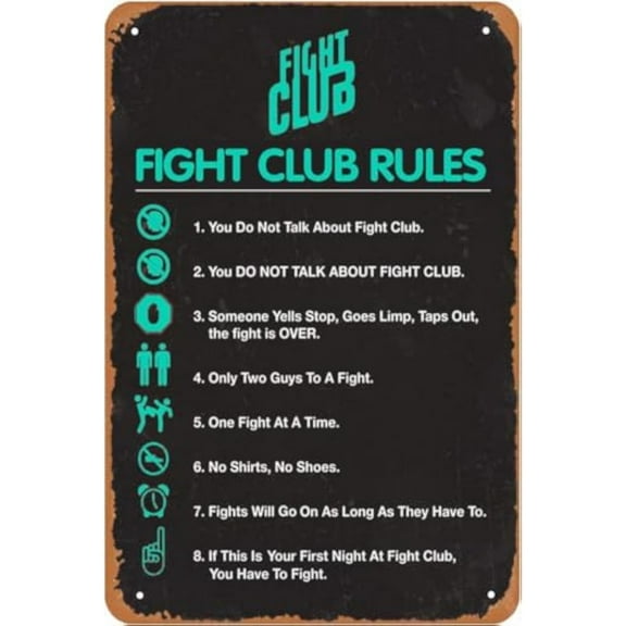 Movie Poster Retro Metal Sign Fight Club Rules Quotes Tin Sign For Home Man Cave Gym Bar Club Garage Wall Art Decor,812 inch