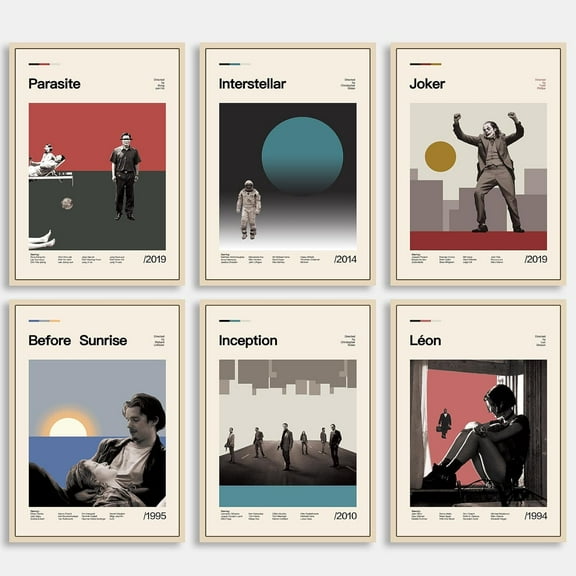 Movie Posters Set of 6 Unframed Canvas Wall Art A4 Size Classic Vintage Movie Posters for Wall Decor Aesthetic