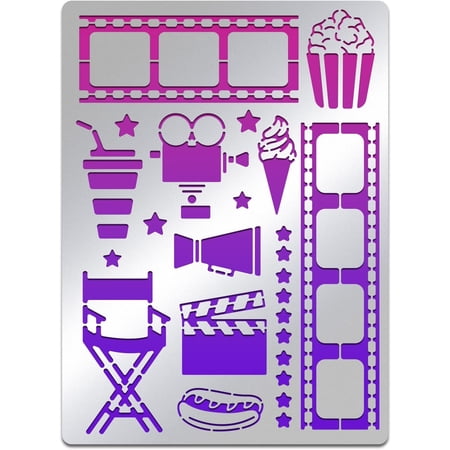Movie Projector Pattern Stainless Steel Stencils 5.5x7.5inch Movie Tape Popcorn Ice Cream Pattern Painting Template Journal Tool