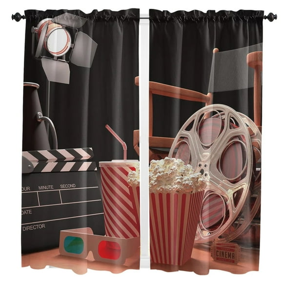 Movie Projector Popcorn Retro Style Curtains in the Kids Bedroom Living Room Hall Window Treatments Kitchen Decoration Drapes