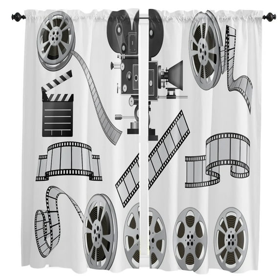 Movie Projector Popcorn Retro Style Curtains in the Kids Bedroom Living Room Hall Window Treatments Kitchen Decoration Drapes