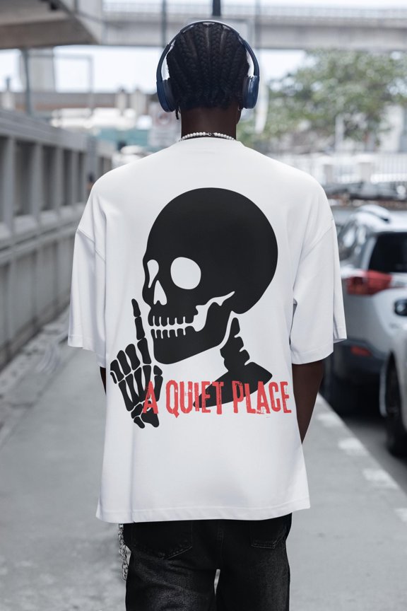 Movie Quote A Quiet Place Unisex Garment-Dyed T-shirt, Skeleton Shh Sign, Fan Gift, Horror Movie Lover, Film Buff Tee