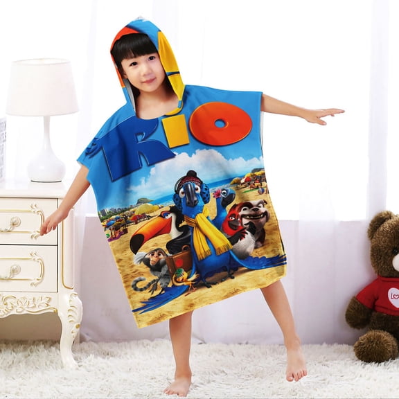 Movie Rio Hooded Poncho Towels, Soft & Absorbent Microfiber Beach Towel, Swimming Pool Changing Robe Bathrobe Bath Towel
