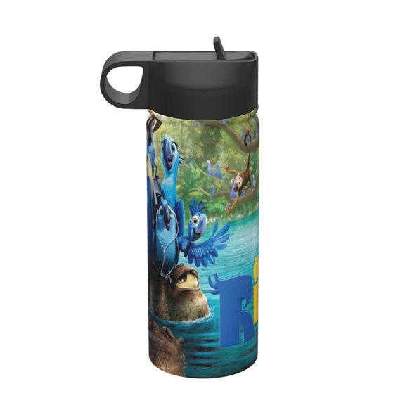 Movie Rio Kids Insulated Water Bottle With Straw - 18 Oz Stainless Steel Double Wall Vacuum Cup, Leakproof, Bpa Free, Suitable For Boys And Girls