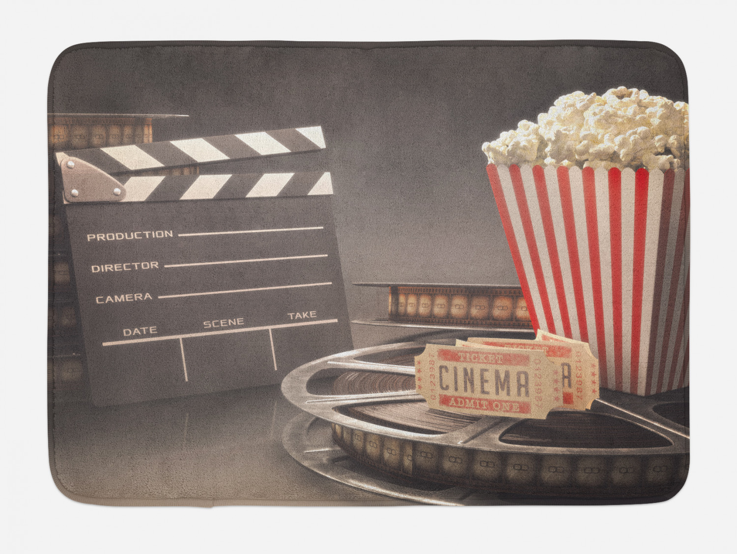 Movie Theater Bath Mat, Old Fashion Entertainment Objects Related to ...