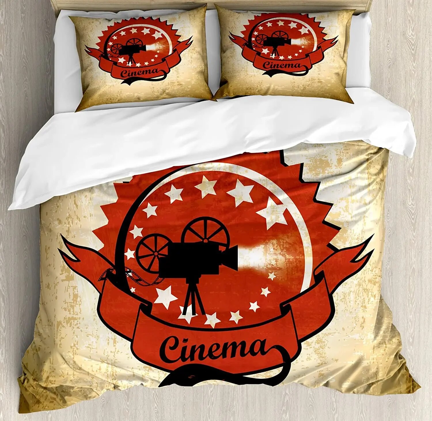 Movie Theater Bedding Set For Bedroom Bed Home Vintage Cinema Poster Design with Grunge Ef Duvet