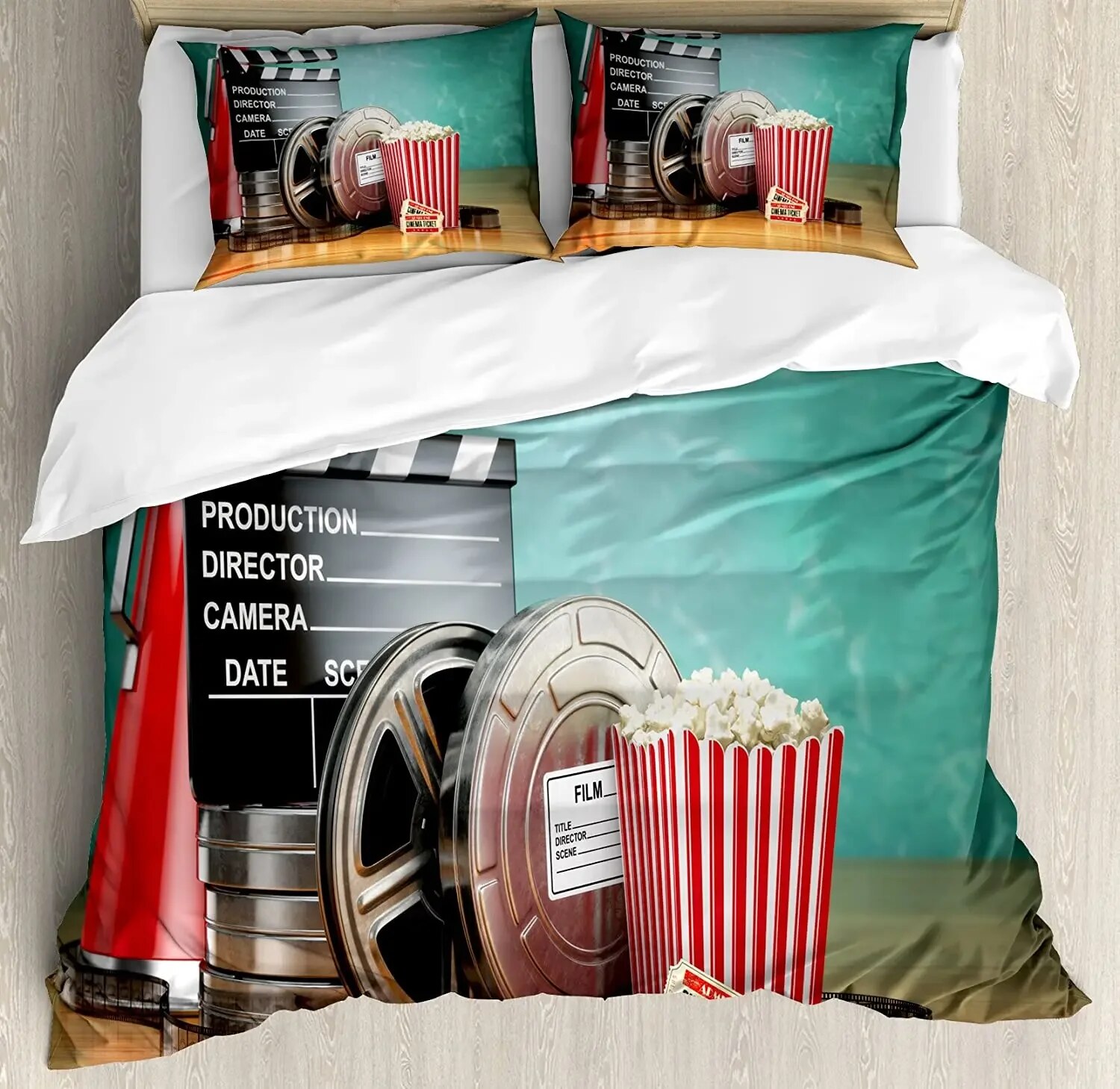 Movie Theater Bedding Set For Bedroom Bed Home Vintage Cinema Poster Design with Grunge Ef Duvet