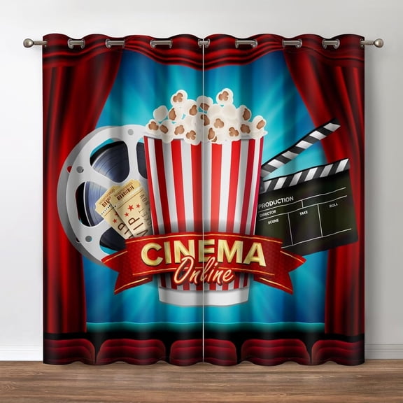 Movie Theater Blackout Curtains, Home Cinema Video Theme Decor for Home Bedroom Living Room Grommet Window Darkening Drapes, 52 Wide 84 Long inches 2 Panels