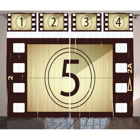 Ambesonne Movie Theater Curtains 2 Panel Set, Scratched Frames, 108" x 108", Beige Brown White