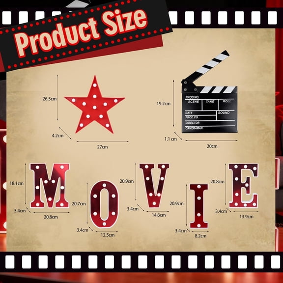 Movie Theater Decor,Film Clapper Board and Light Up Letters Sign with LED Star Sign Movie Props for Night Decorations,Home Room Theater Decor Party Supplies$$
